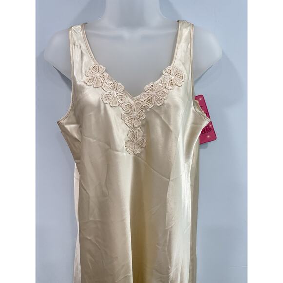 NEW Bed of Roses Women's L Champagne Satin Nightgown Lace Trim Honeymoon - Picture 4 of 8